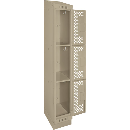 Clean Line Lockers, 3 -tier, 12" x 18" x 82", Steel, Beige, Rivet (Assembled), Perforated Distribution Jean Lapalme