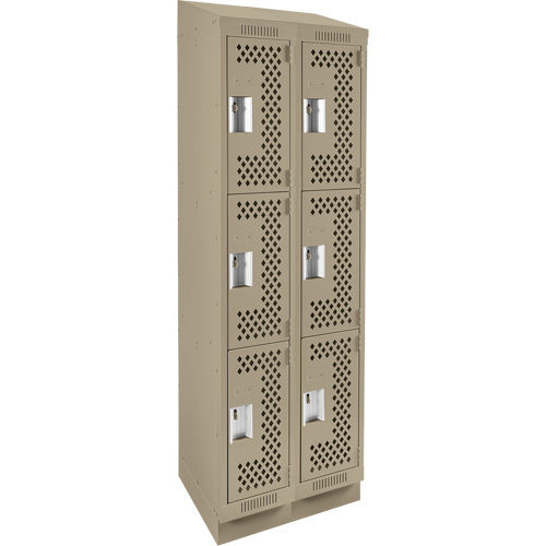Clean Line Lockers, 3 -tier, Bank of 2, 24" x 18" x 82", Steel, Beige, Rivet (Assembled), Perforated Distribution Jean Lapalme
