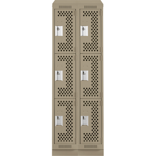 Clean Line Lockers, 3 -tier, Bank of 2, 24" x 18" x 82", Steel, Beige, Rivet (Assembled), Perforated Distribution Jean Lapalme