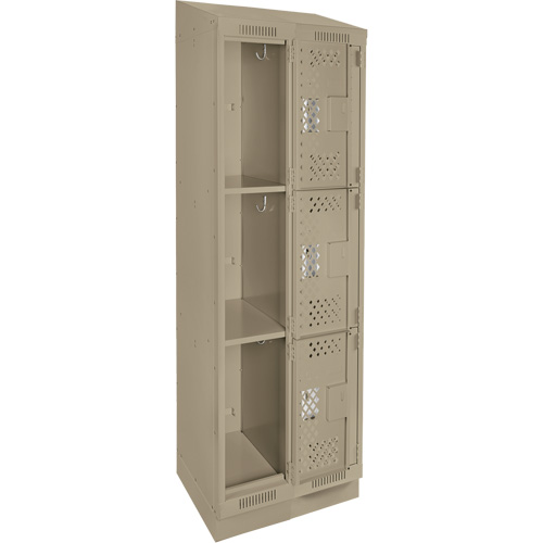 Clean Line Lockers, 3 -tier, Bank of 2, 24" x 18" x 82", Steel, Beige, Rivet (Assembled), Perforated Distribution Jean Lapalme