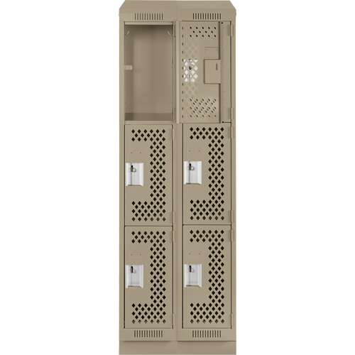Clean Line Lockers, 3 -tier, Bank of 2, 24" x 18" x 82", Steel, Beige, Rivet (Assembled), Perforated Distribution Jean Lapalme