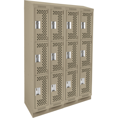 Clean Line Lockers, 3 -tier, Bank of 4, 48" x 18" x 82", Steel, Beige, Rivet (Assembled), Perforated Distribution Jean Lapalme