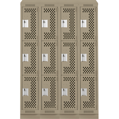 Clean Line Lockers, 3 -tier, Bank of 4, 48" x 18" x 82", Steel, Beige, Rivet (Assembled), Perforated Distribution Jean Lapalme