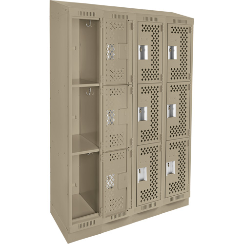 Clean Line Lockers, 3 -tier, Bank of 4, 48" x 18" x 82", Steel, Beige, Rivet (Assembled), Perforated Distribution Jean Lapalme