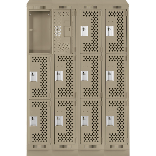 Clean Line Lockers, 3 -tier, Bank of 4, 48" x 18" x 82", Steel, Beige, Rivet (Assembled), Perforated Distribution Jean Lapalme