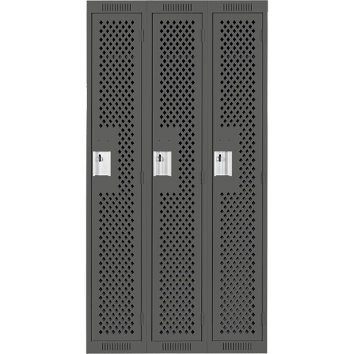 Clean Line Lockers, Bank of 3, 36" x 15" x 72", Steel, Charcoal, Rivet (Assembled), Perforated Distribution Jean Lapalme