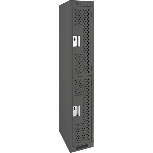 Clean Line Lockers, 2 -tier, 12" x 12" x 72", Steel, Charcoal, Rivet (Assembled), Perforated Distribution Jean Lapalme