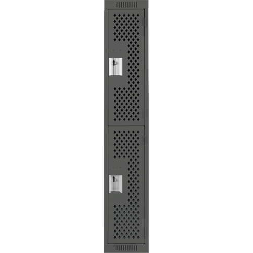 Clean Line Lockers, 2 -tier, 12" x 12" x 72", Steel, Charcoal, Rivet (Assembled), Perforated Distribution Jean Lapalme