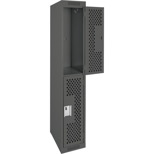 Clean Line Lockers, 2 -tier, 12" x 12" x 72", Steel, Charcoal, Rivet (Assembled), Perforated Distribution Jean Lapalme