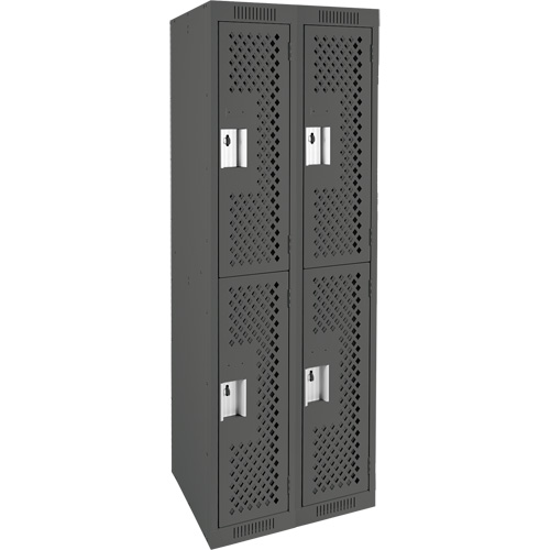Clean Line Lockers, 2 -tier, Bank of 2, 24" x 12" x 72", Steel, Charcoal, Rivet (Assembled), Perforated Distribution Jean Lapalme