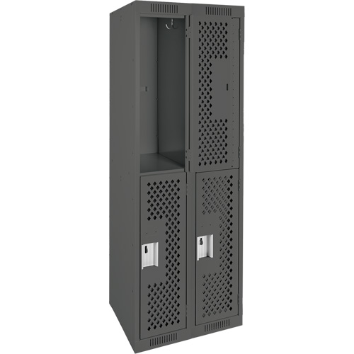 Clean Line Lockers, 2 -tier, Bank of 2, 24" x 12" x 72", Steel, Charcoal, Rivet (Assembled), Perforated Distribution Jean Lapalme