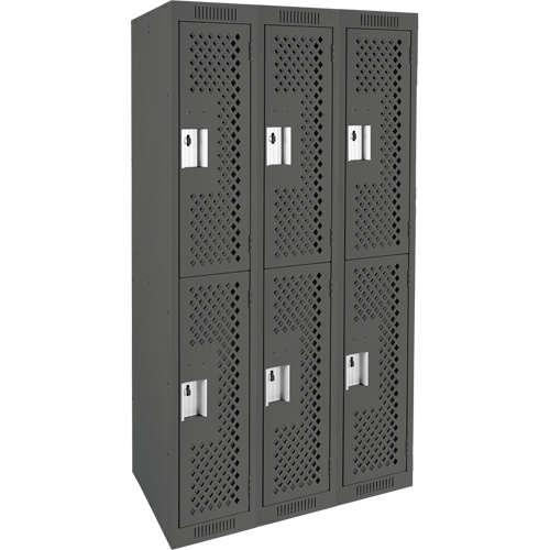 Clean Line Lockers, 2 -tier, Bank of 3, 36" x 12" x 72", Steel, Charcoal, Rivet (Assembled), Perforated Distribution Jean Lapalme