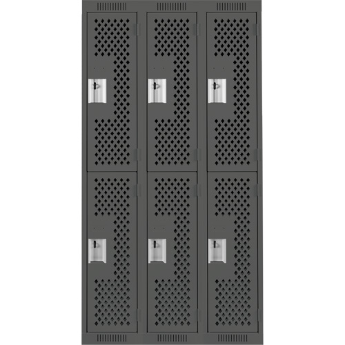 Clean Line Lockers, 2 -tier, Bank of 3, 36" x 12" x 72", Steel, Charcoal, Rivet (Assembled), Perforated Distribution Jean Lapalme