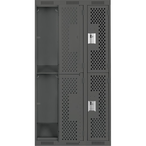 Clean Line Lockers, 2 -tier, Bank of 3, 36" x 12" x 72", Steel, Charcoal, Rivet (Assembled), Perforated Distribution Jean Lapalme