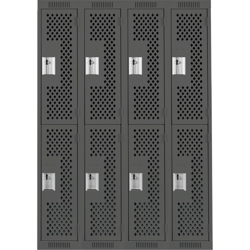 Clean Line Lockers, 2 -tier, Bank of 4, 48" x 12" x 72", Steel, Charcoal, Rivet (Assembled), Perforated Distribution Jean Lapalme