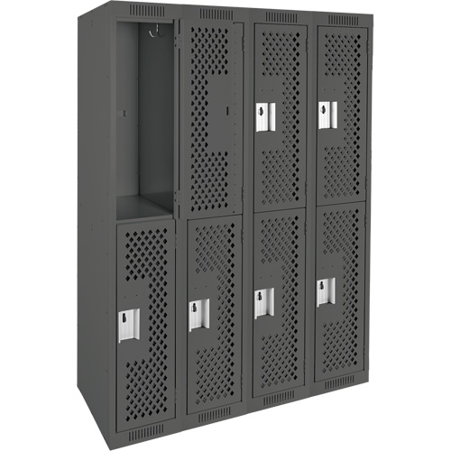 Clean Line Lockers, 2 -tier, Bank of 4, 48" x 12" x 72", Steel, Charcoal, Rivet (Assembled), Perforated Distribution Jean Lapalme