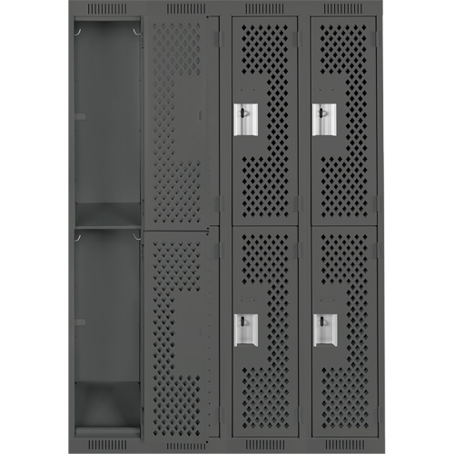 Clean Line Lockers, 2 -tier, Bank of 4, 48" x 12" x 72", Steel, Charcoal, Rivet (Assembled), Perforated Distribution Jean Lapalme
