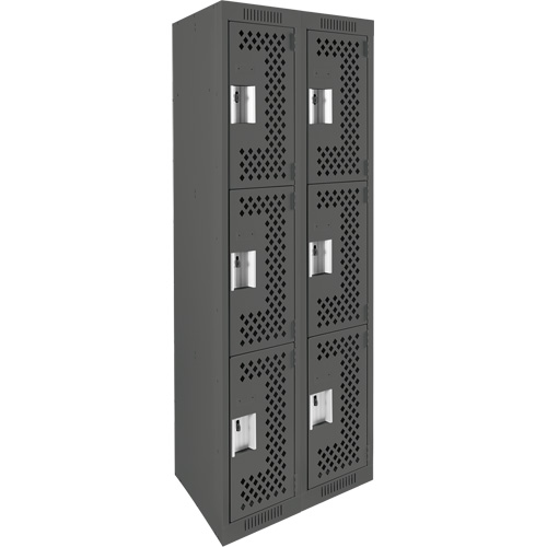 Clean Line Lockers, 3 -tier, Bank of 2, 24" x 12" x 72", Steel, Charcoal, Rivet (Assembled), Perforated Distribution Jean Lapalme