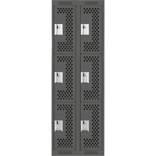 Clean Line Lockers, 3 -tier, Bank of 2, 24" x 12" x 72", Steel, Charcoal, Rivet (Assembled), Perforated Distribution Jean Lapalme