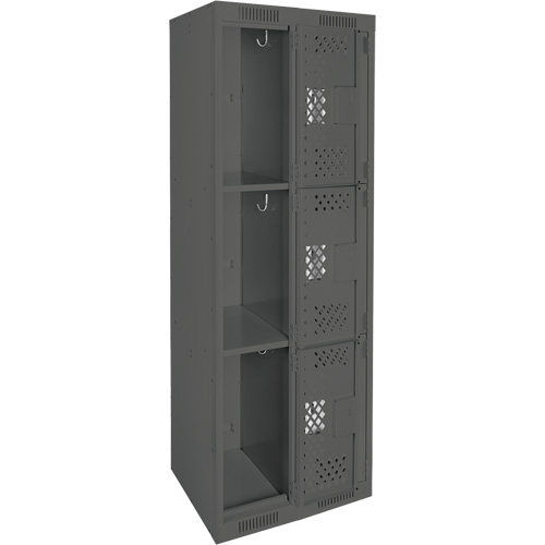 Clean Line Lockers, 3 -tier, Bank of 2, 24" x 12" x 72", Steel, Charcoal, Rivet (Assembled), Perforated Distribution Jean Lapalme