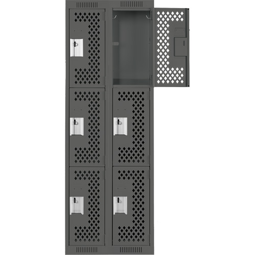 Clean Line Lockers, 3 -tier, Bank of 2, 24" x 12" x 72", Steel, Charcoal, Rivet (Assembled), Perforated Distribution Jean Lapalme