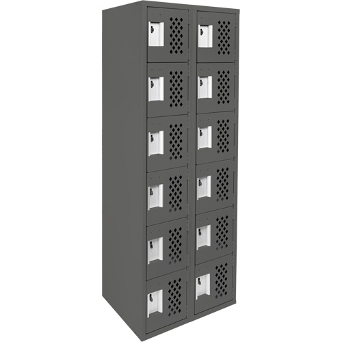 Assembled Lockerettes Clean Line Perforated Economy Lockers, 6 -tier, Bank of 2, 18" x 72" x 12", Steel Distribution Jean Lapalme