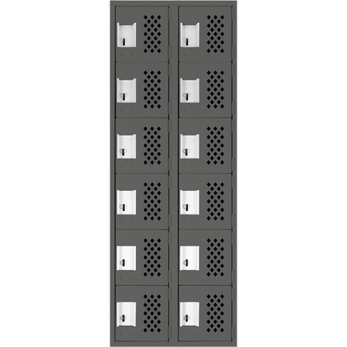 Assembled Lockerettes Clean Line Perforated Economy Lockers, 6 -tier, Bank of 2, 18" x 72" x 12", Steel Distribution Jean Lapalme