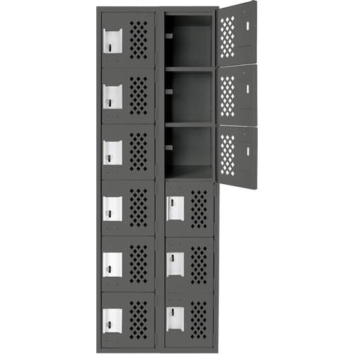 Assembled Lockerettes Clean Line Perforated Economy Lockers, 6 -tier, Bank of 2, 18" x 72" x 12", Steel Distribution Jean Lapalme