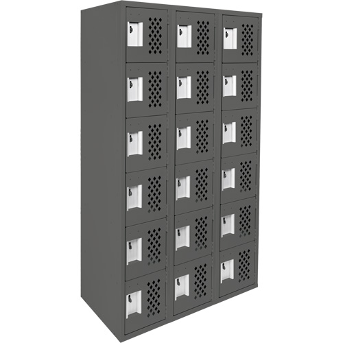 Assembled Lockerettes Clean Line Perforated Economy Lockers, 6 -tier, Bank of 3, 18" x 72" x 12", Steel Distribution Jean Lapalme
