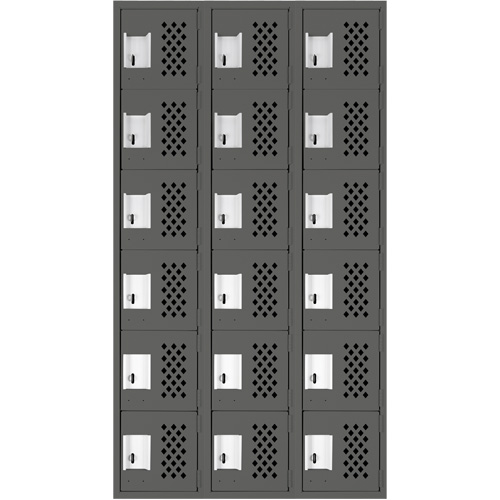 Assembled Lockerettes Clean Line Perforated Economy Lockers, 6 -tier, Bank of 3, 18" x 72" x 12", Steel Distribution Jean Lapalme
