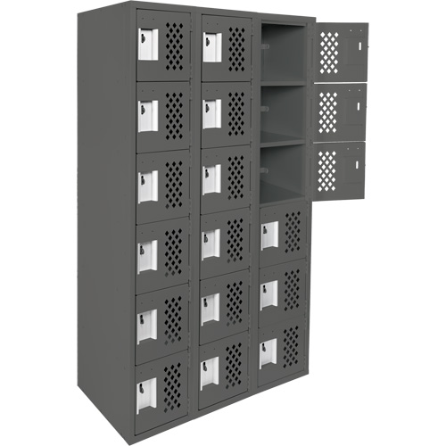 Assembled Lockerettes Clean Line Perforated Economy Lockers, 6 -tier, Bank of 3, 18" x 72" x 12", Steel Distribution Jean Lapalme