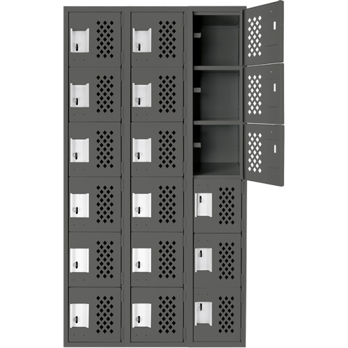 Assembled Lockerettes Clean Line Perforated Economy Lockers, 6 -tier, Bank of 3, 18" x 72" x 12", Steel Distribution Jean Lapalme