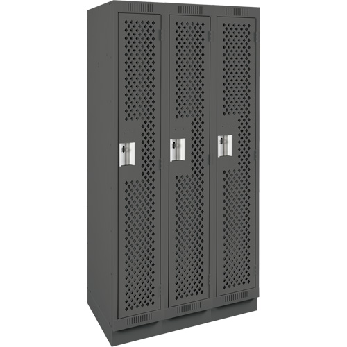 Clean Line Lockers, Bank of 3, 36" x 18" x 76", Steel, Charcoal, Rivet (Assembled), Perforated Distribution Jean Lapalme