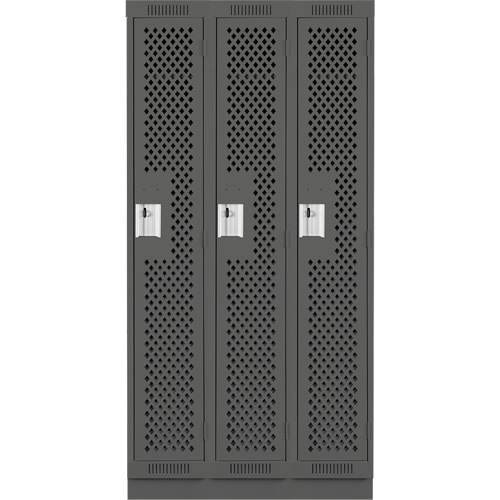 Clean Line Lockers, Bank of 3, 36" x 18" x 76", Steel, Charcoal, Rivet (Assembled), Perforated Distribution Jean Lapalme
