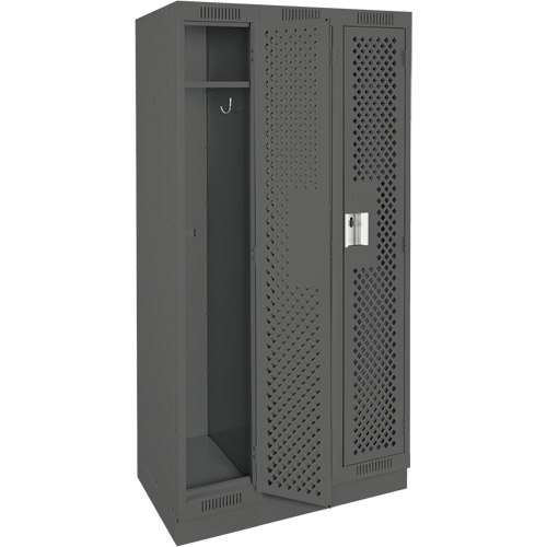 Clean Line Lockers, Bank of 3, 36" x 18" x 76", Steel, Charcoal, Rivet (Assembled), Perforated Distribution Jean Lapalme