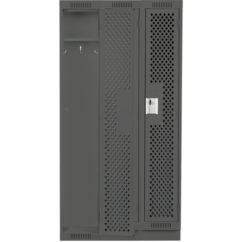 Clean Line Lockers, Bank of 3, 36" x 18" x 76", Steel, Charcoal, Rivet (Assembled), Perforated Distribution Jean Lapalme