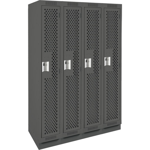 Clean Line Lockers, Bank of 4, 48" x 18" x 76", Steel, Charcoal, Rivet (Assembled), Perforated Distribution Jean Lapalme