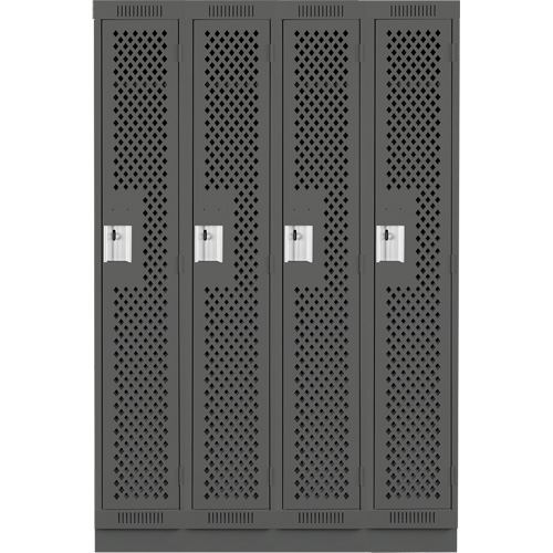 Clean Line Lockers, Bank of 4, 48" x 18" x 76", Steel, Charcoal, Rivet (Assembled), Perforated Distribution Jean Lapalme