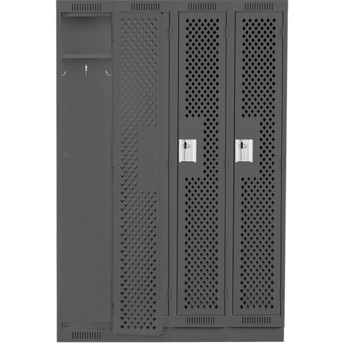 Clean Line Lockers, Bank of 4, 48" x 18" x 76", Steel, Charcoal, Rivet (Assembled), Perforated Distribution Jean Lapalme
