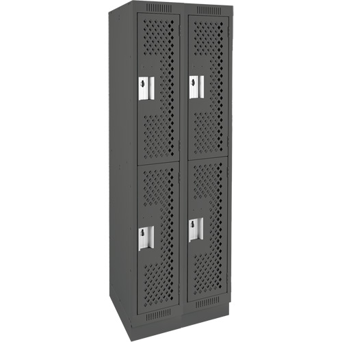 Clean Line Lockers, 2 -tier, Bank of 2, 24" x 12" x 76", Steel, Charcoal, Rivet (Assembled), Perforated Distribution Jean Lapalme