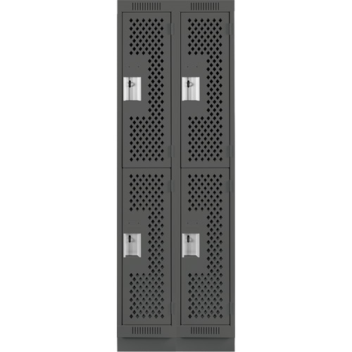 Clean Line Lockers, 2 -tier, Bank of 2, 24" x 12" x 76", Steel, Charcoal, Rivet (Assembled), Perforated Distribution Jean Lapalme