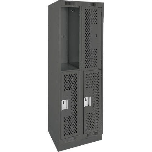 Clean Line Lockers, 2 -tier, Bank of 2, 24" x 12" x 76", Steel, Charcoal, Rivet (Assembled), Perforated Distribution Jean Lapalme