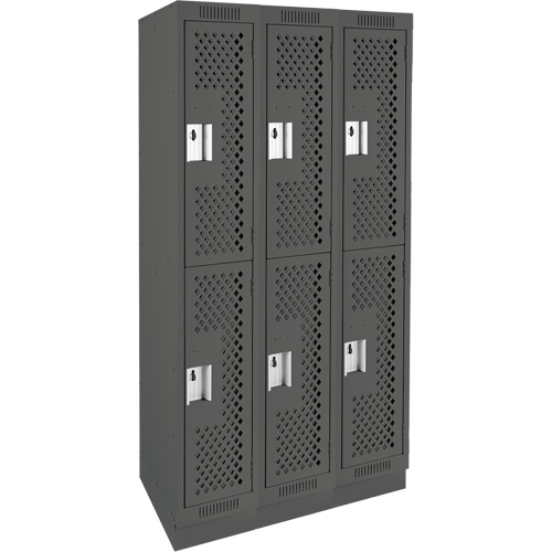 Clean Line Lockers, 2 -tier, Bank of 3, 36" x 12" x 76", Steel, Charcoal, Rivet (Assembled), Perforated Distribution Jean Lapalme