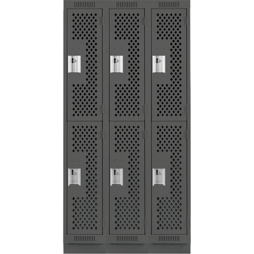 Clean Line Lockers, 2 -tier, Bank of 3, 36" x 12" x 76", Steel, Charcoal, Rivet (Assembled), Perforated Distribution Jean Lapalme