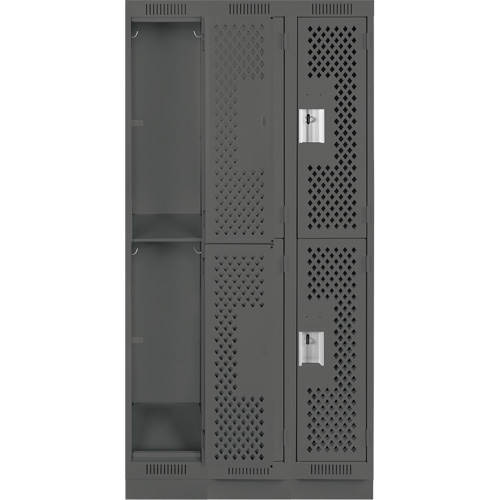 Clean Line Lockers, 2 -tier, Bank of 3, 36" x 12" x 76", Steel, Charcoal, Rivet (Assembled), Perforated Distribution Jean Lapalme