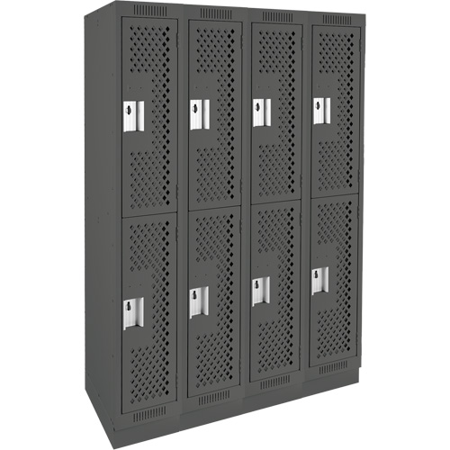Clean Line Lockers, 2 -tier, Bank of 4, 48" x 12" x 76", Steel, Charcoal, Rivet (Assembled), Perforated Distribution Jean Lapalme