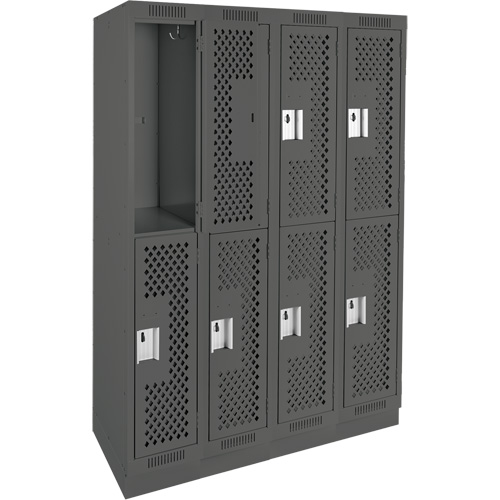 Clean Line Lockers, 2 -tier, Bank of 4, 48" x 12" x 76", Steel, Charcoal, Rivet (Assembled), Perforated Distribution Jean Lapalme