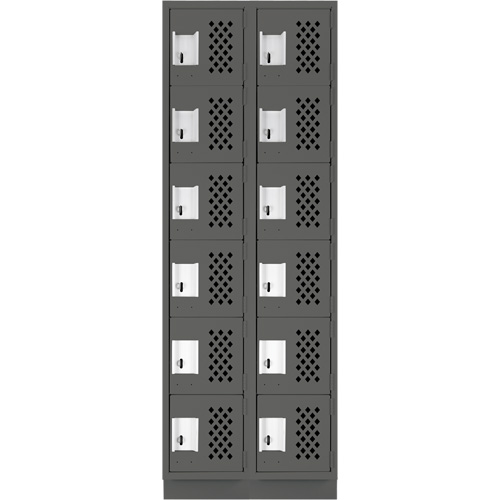 Assembled Lockerettes Clean Line Perforated Economy Lockers, 6 -tier, Bank of 2, 18" x 72" x 12", Steel Distribution Jean Lapalme