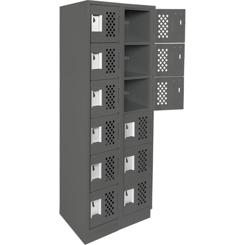 Assembled Lockerettes Clean Line Perforated Economy Lockers, 6 -tier, Bank of 2, 18" x 72" x 12", Steel Distribution Jean Lapalme