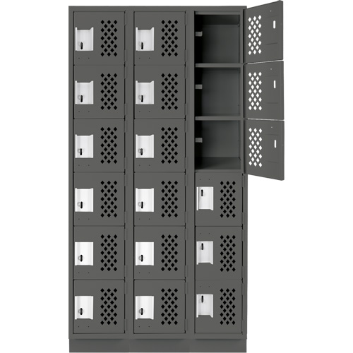 Clean-Line Perforated Lockerette, 6 -tier, Bank of 3, 12" x 72" x 12", Steel Distribution Jean Lapalme